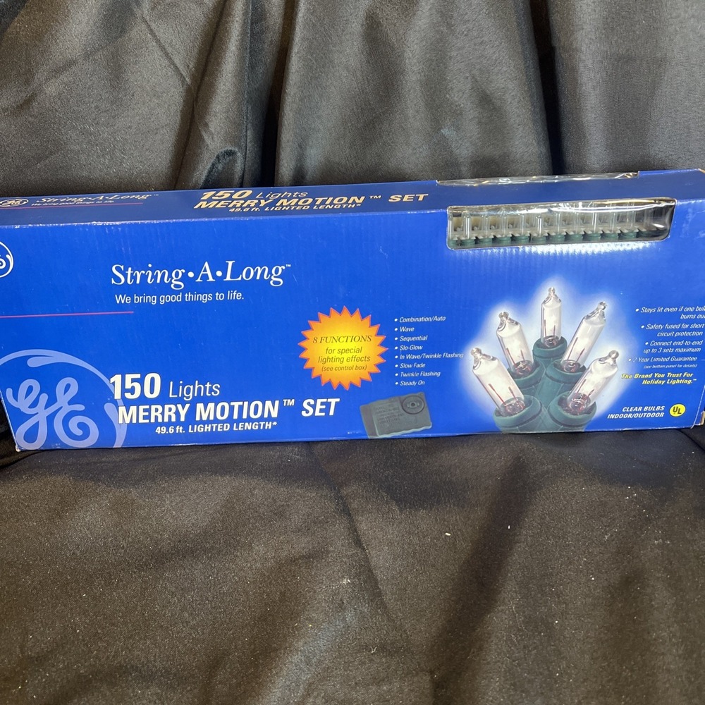Vtg- GE 150 String A Long Merry Motion Lights -8 Functions Stays Lit 49.6ft RARE